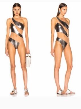 Norma Kamali Snake Mesh Stripe One Piece Swimsuit